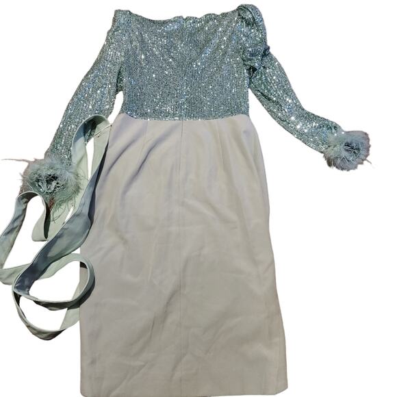 NEW Lavish Alice sage sequin feather embellished dress size 10 - Picture 4 of 6